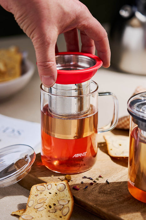 Avanti Teacup Glass with Stainless Steel Infuser & Red Lid