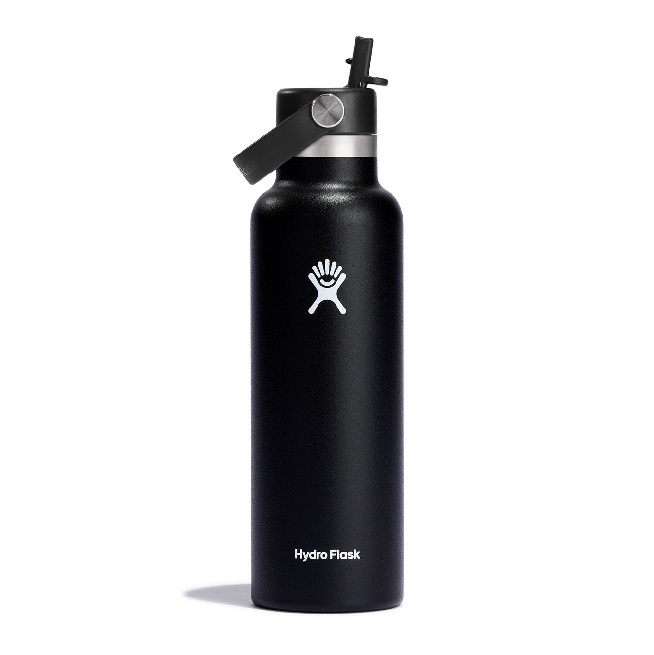 Hydro Flask Standard Mouth Black Bottle with Flex Straw Cap 621ml