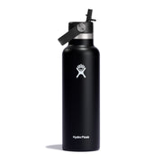 Hydro Flask Standard Mouth Black Bottle with Flex Straw Cap 621ml