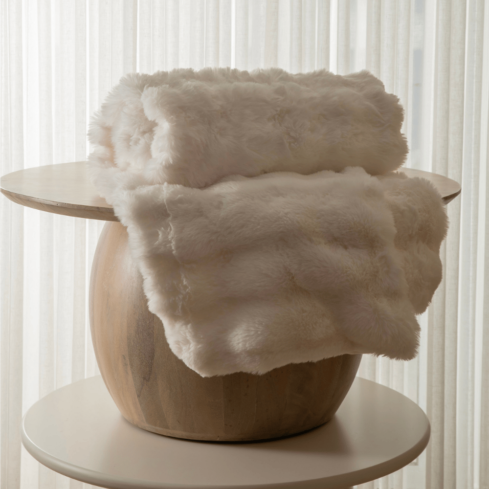 Ivory Ripple 180x220cm Faux Rabbit Fur Throw