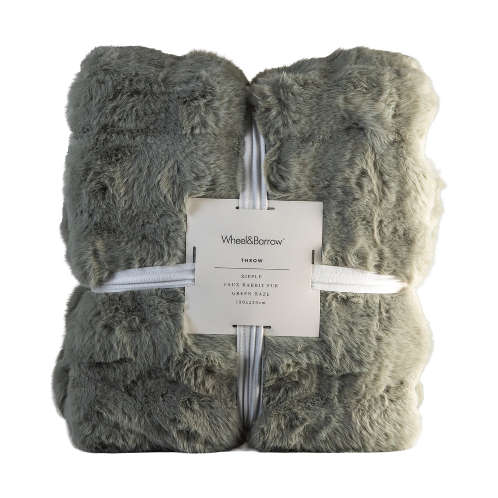 Green Haze Ripple 180x220cm Faux Rabbit Fur Throw