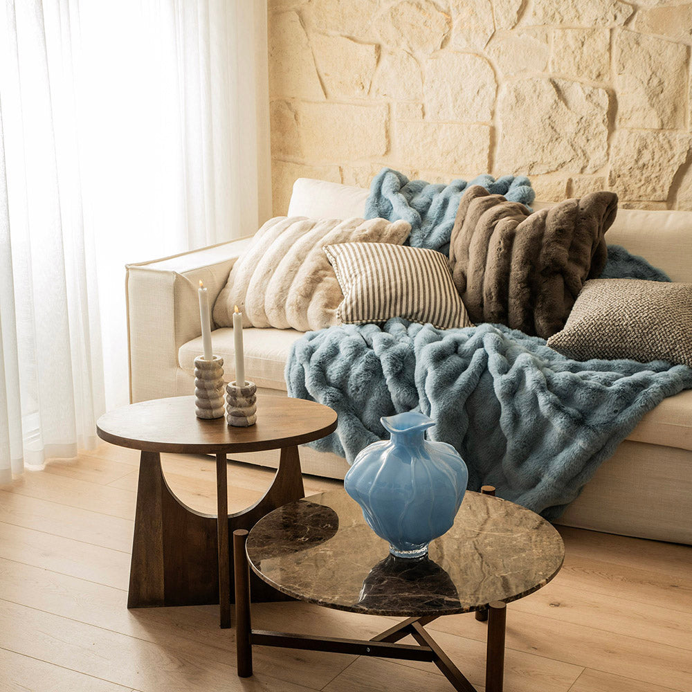 Denim Blue Ripple 180x220cm Faux Rabbit Fur Throw