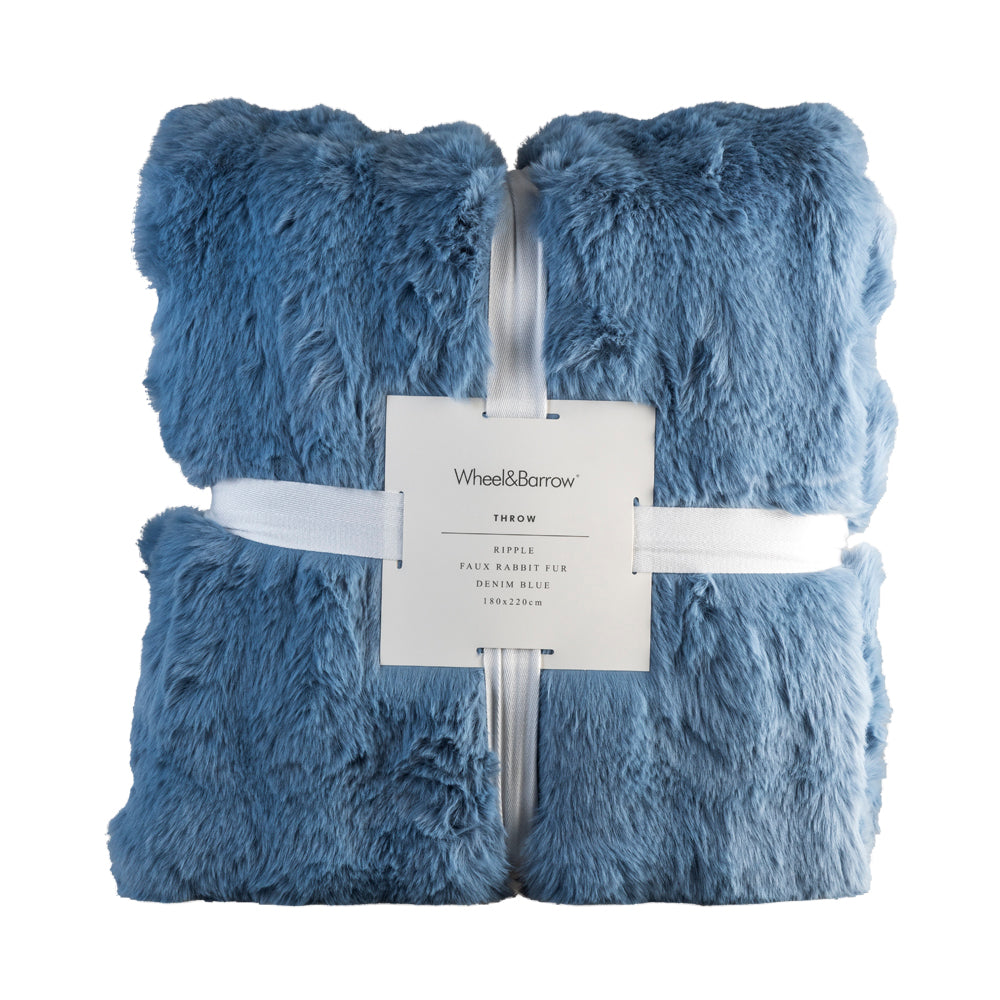 Denim Blue Ripple 180x220cm Faux Rabbit Fur Throw