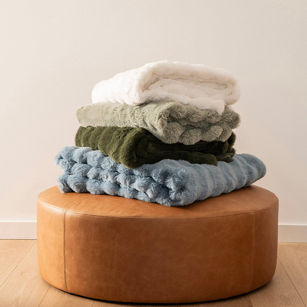 Denim Blue Ripple 180x220cm Faux Rabbit Fur Throw