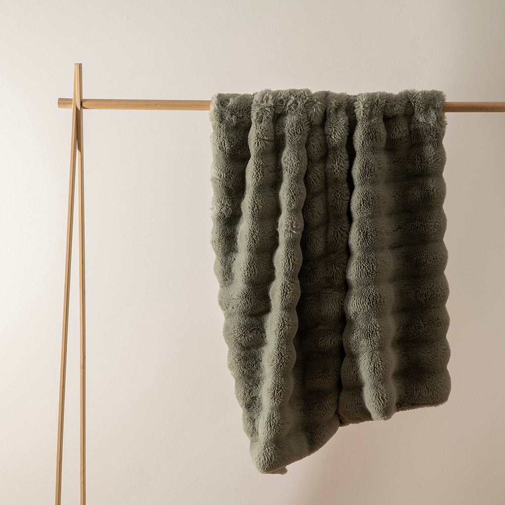 Green Haze Ripple 130x180cm Faux Rabbit Fur Throw
