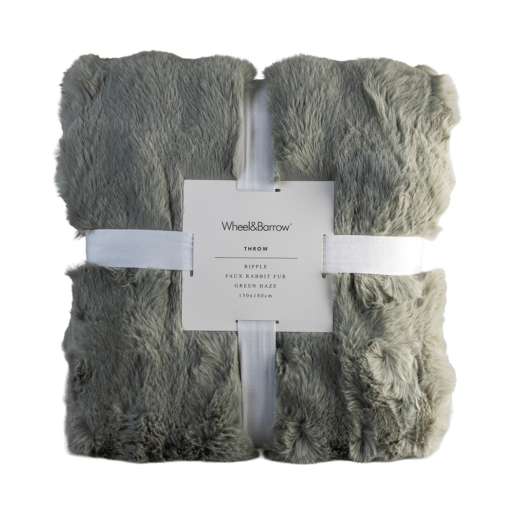 Green Haze Ripple 130x180cm Faux Rabbit Fur Throw