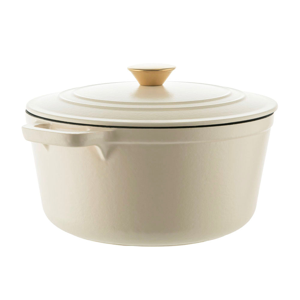 Matte Cream Round 25.5cm 4.6L Cast Iron Casserole Pot