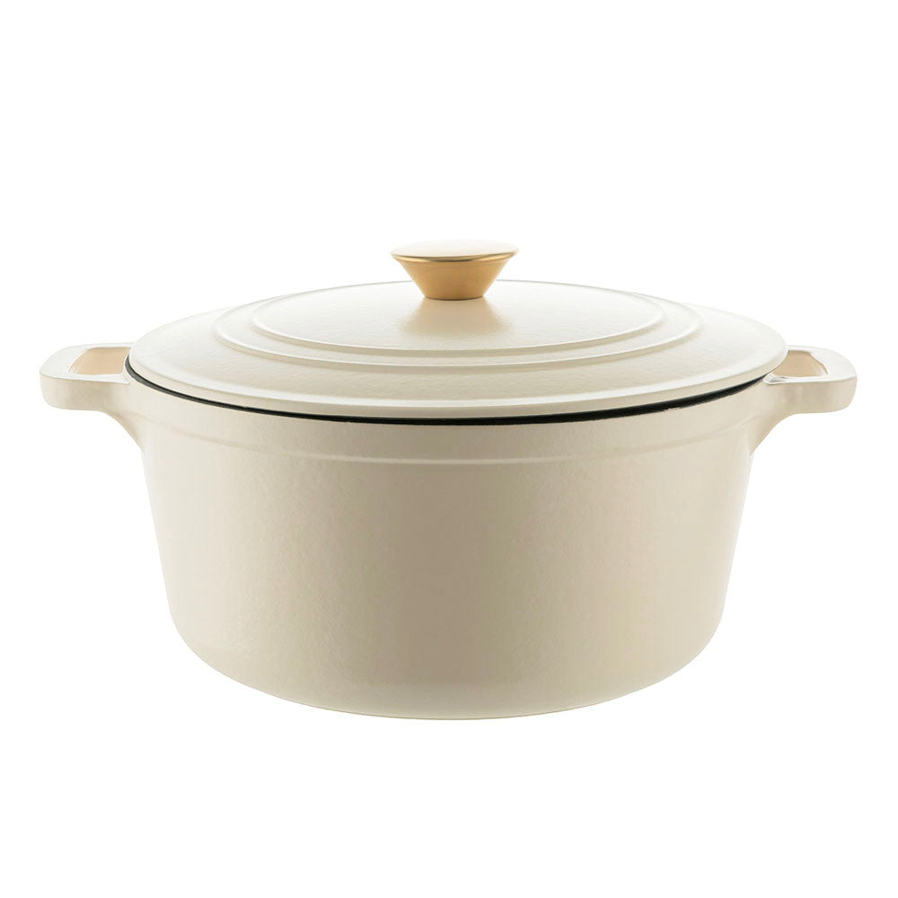 Matte Cream Round 25.5cm 4.6L Cast Iron Casserole Pot