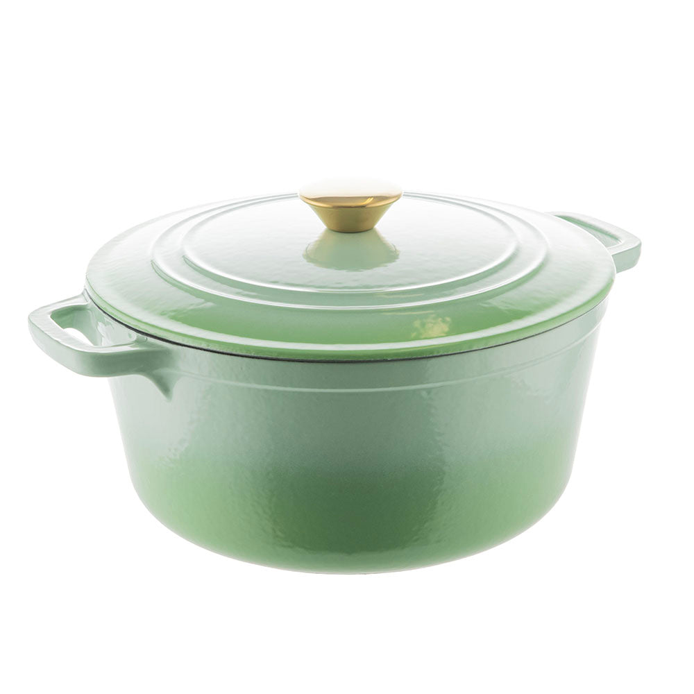 Ombre Pale Green Round 25.5cm 4.6L Cast Iron Casserole Pot – Wheel ...