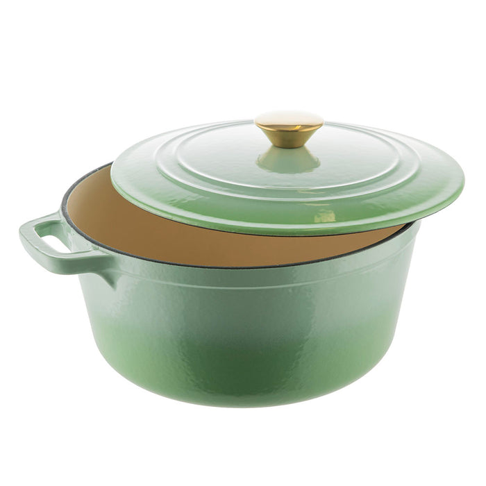 Ombre Pale Green Round 25.5cm 4.6L Cast Iron Casserole Pot