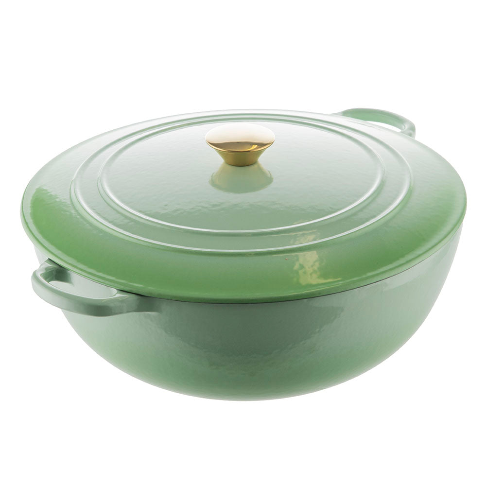 Ombre Pale Green Round 32.5cm 7L Cast Iron Casserole Pot