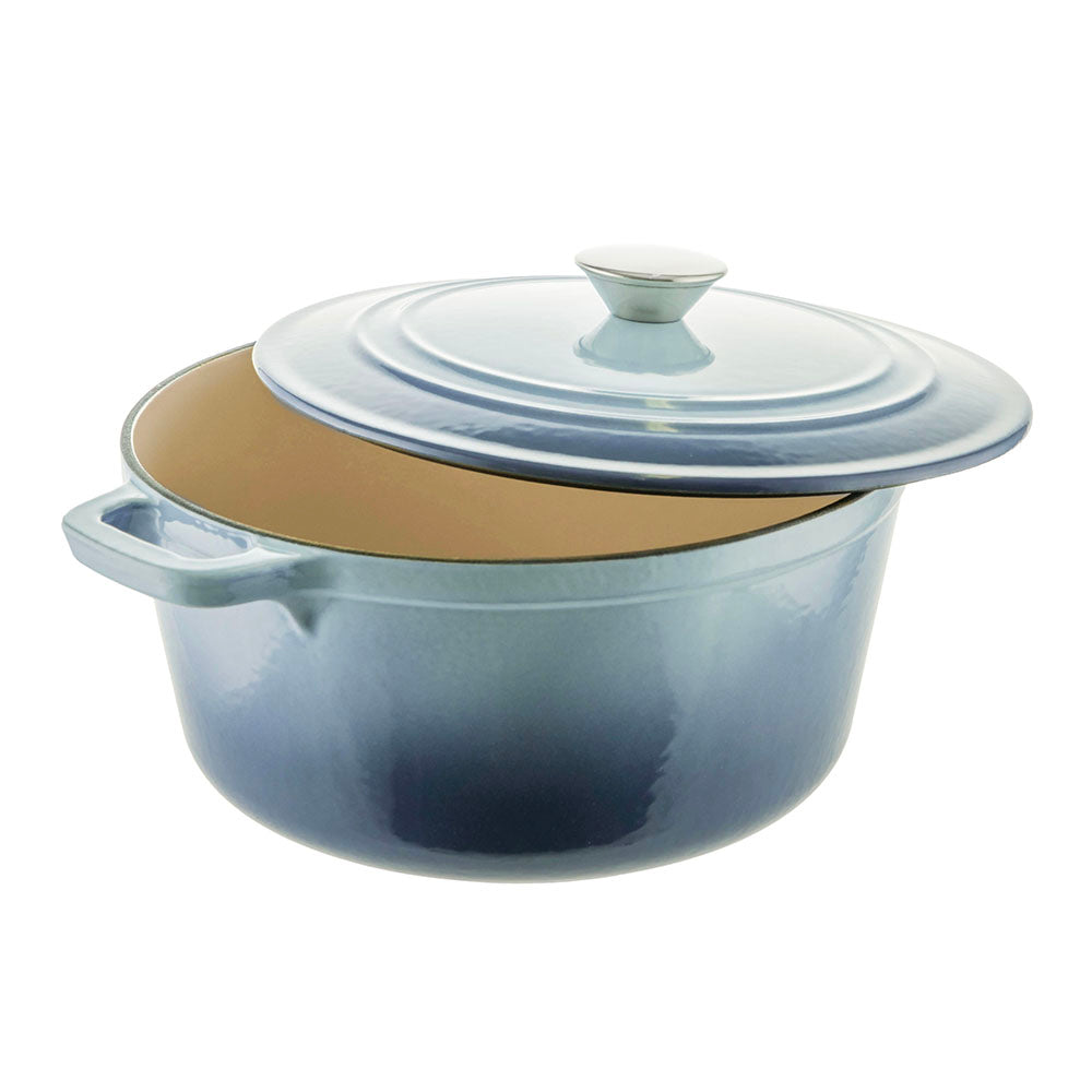 Ombre Denim Blue Round 25.5cm 4.6L Cast Iron Casserole Pot