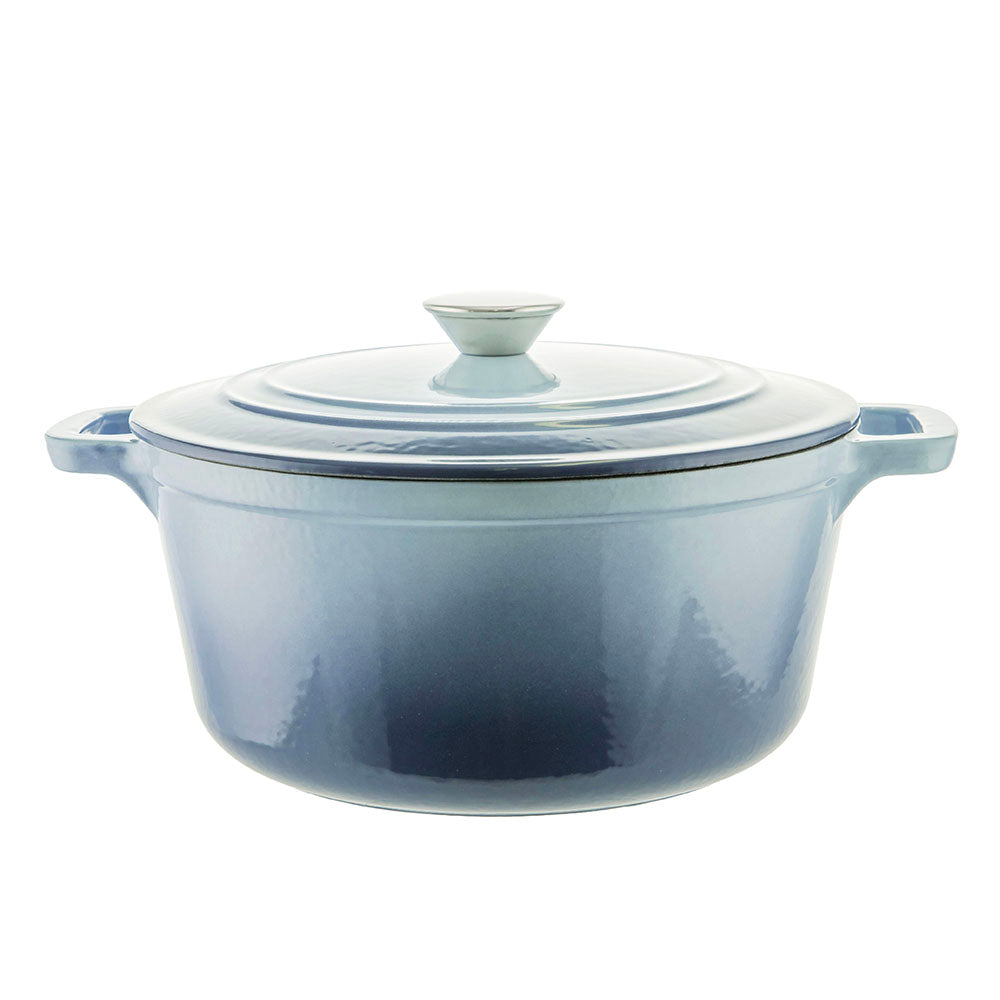 Ombre Denim Blue Round 25.5cm 4.6L Cast Iron Casserole Pot