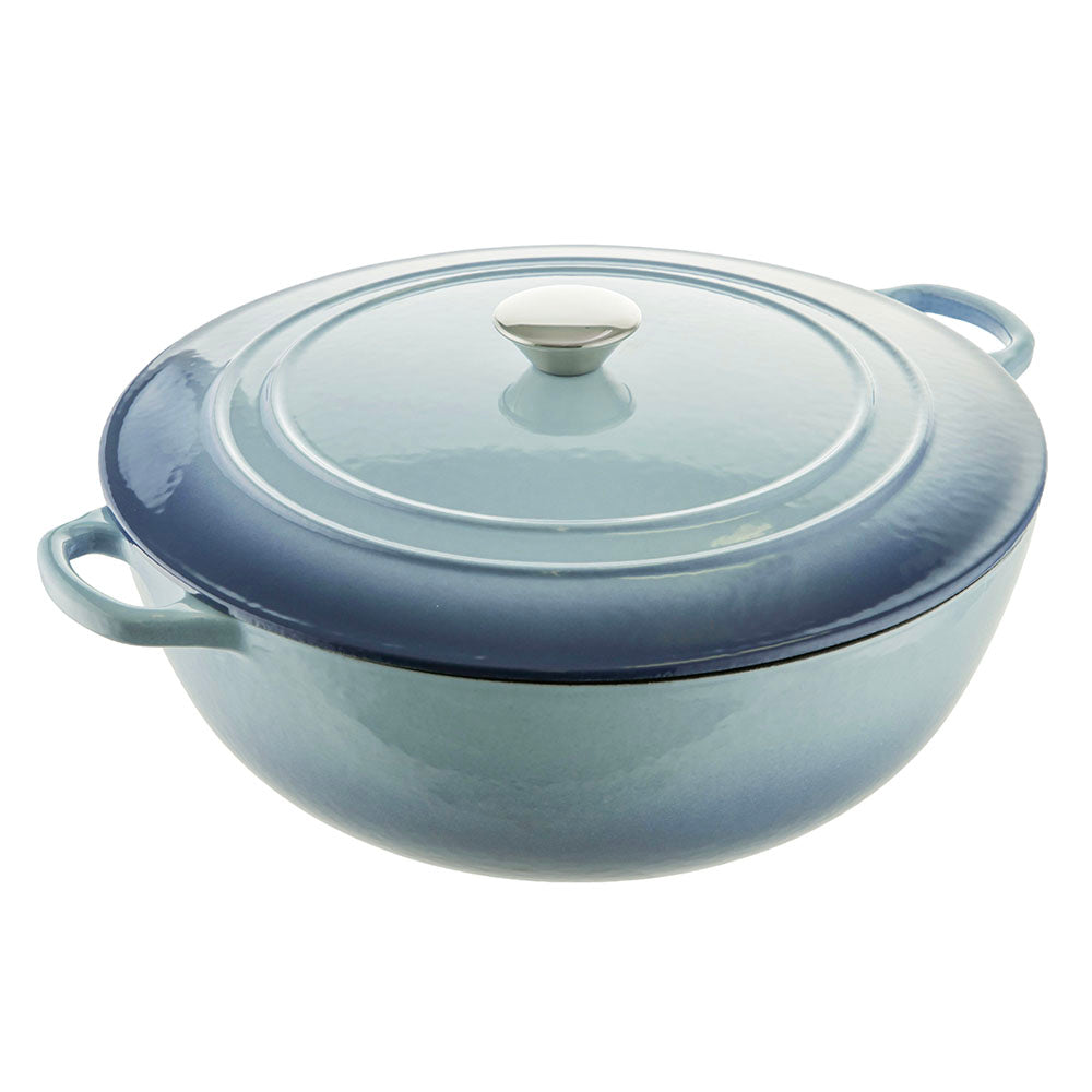 Ombre Denim Blue Round 32.5cm 7L Cast Iron Casserole Pot