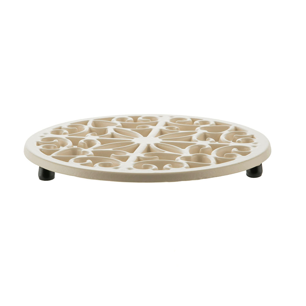 Matte Cream Round 20cm Cast Iron Kitchen Trivet