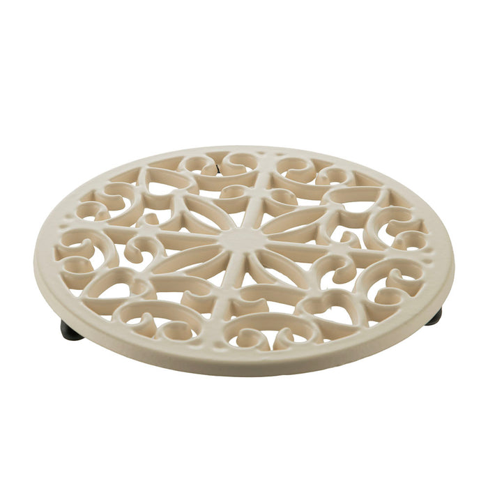Matte Cream Round 20cm Cast Iron Kitchen Trivet