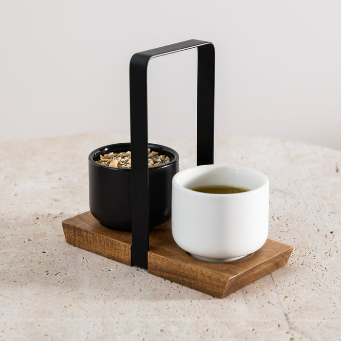 Ellis Ceramic & Acacia Wood Condiment Set