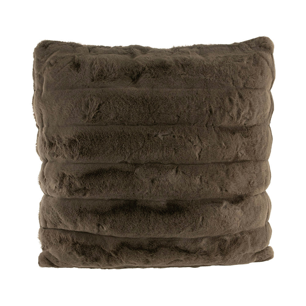 Mocha Brown Striped Square 60x60cm Faux Rabbit Fur Cushion
