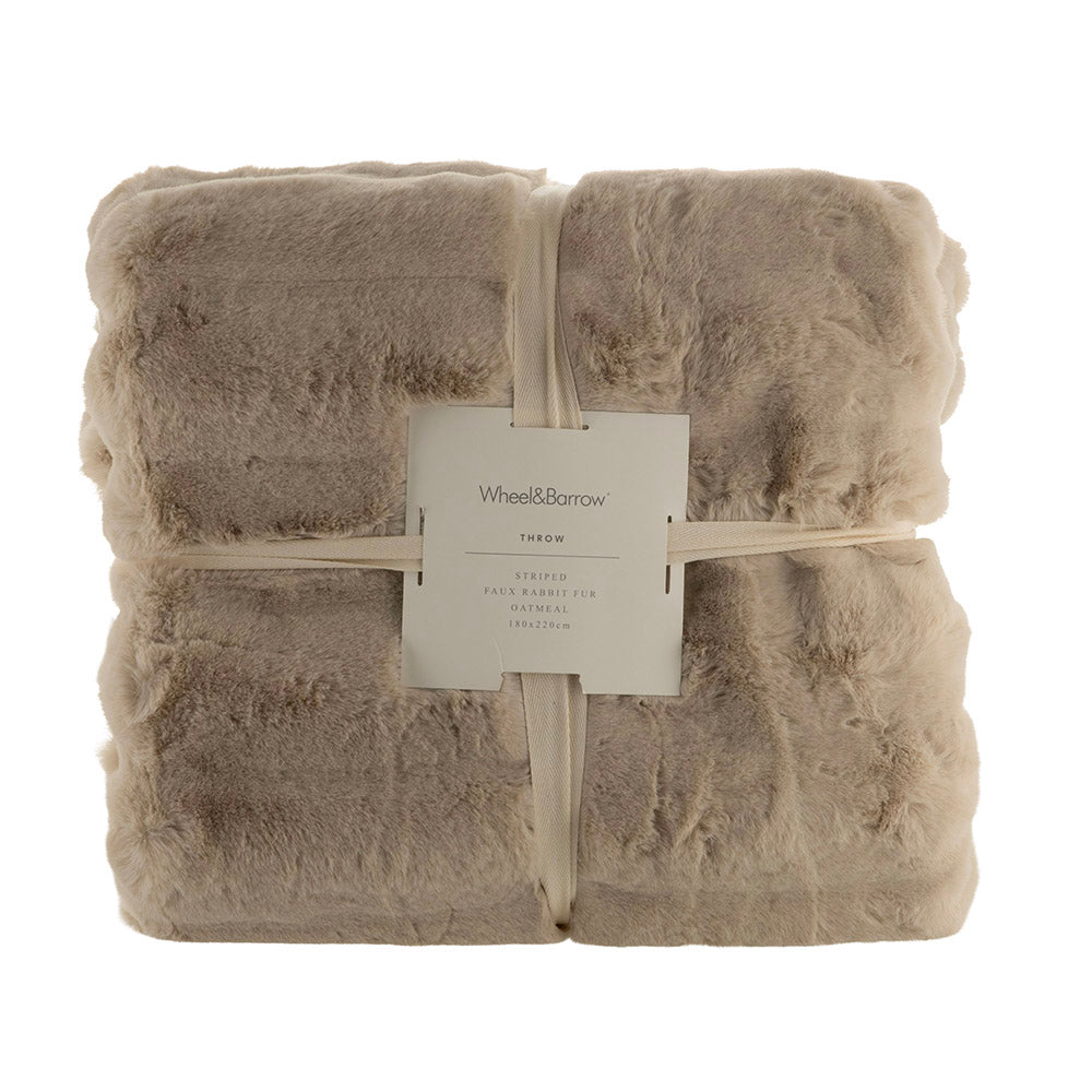 Oatmeal Striped 180x220cm Faux Rabbit Fur Throw