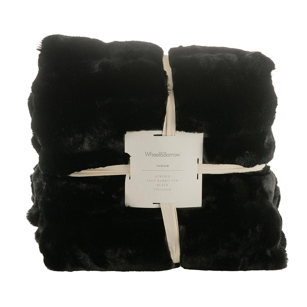 Black Striped 180x220cm Faux Rabbit Fur Throw