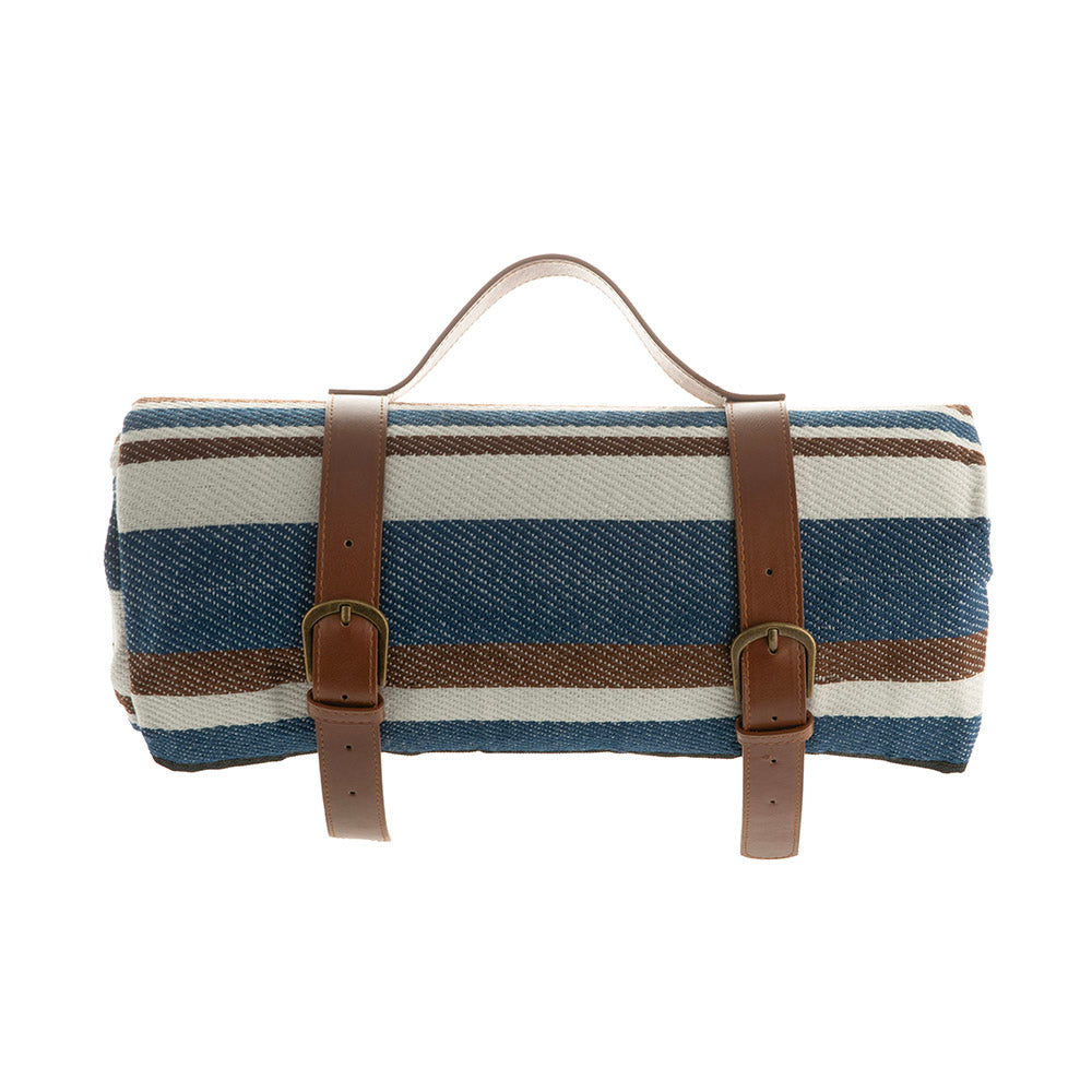 Blue & Brown Stripes 150x200cm Picnic Mat with Straps