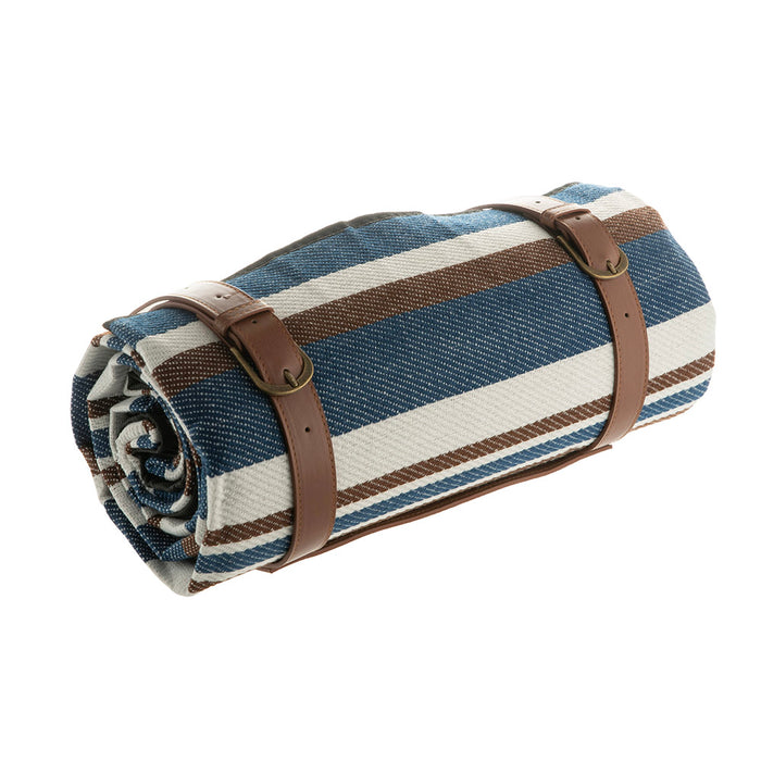 Blue & Brown Stripes 150x200cm Picnic Mat with Straps