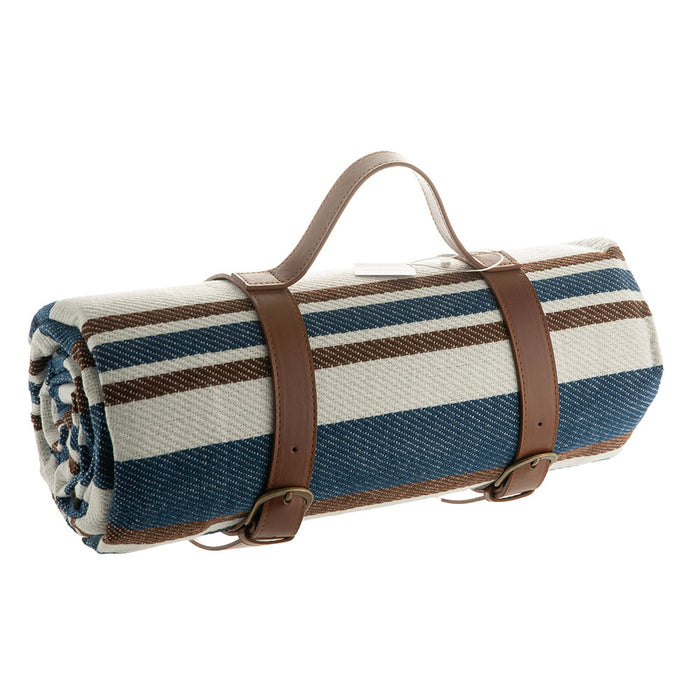 Blue & Brown Stripes 150x200cm Picnic Mat with Straps