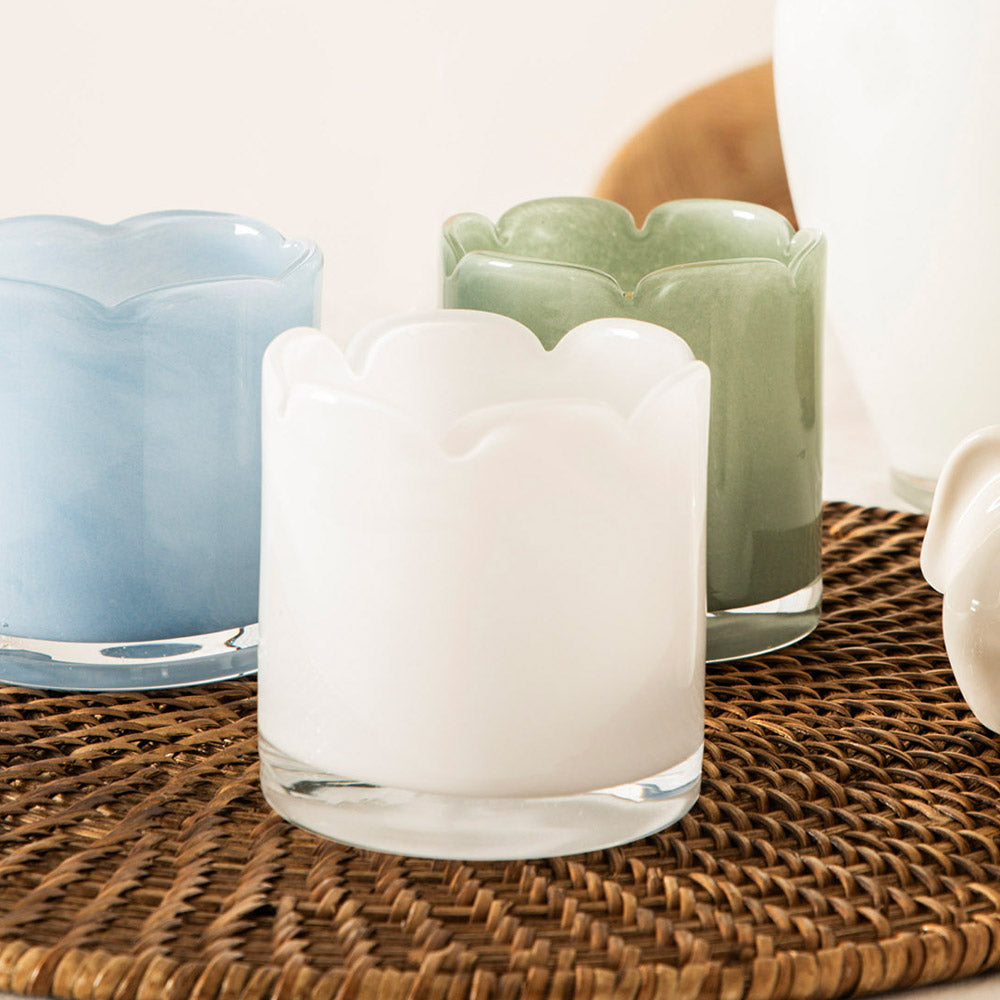 White Petal 8cm Glass Tealight Candle Holder