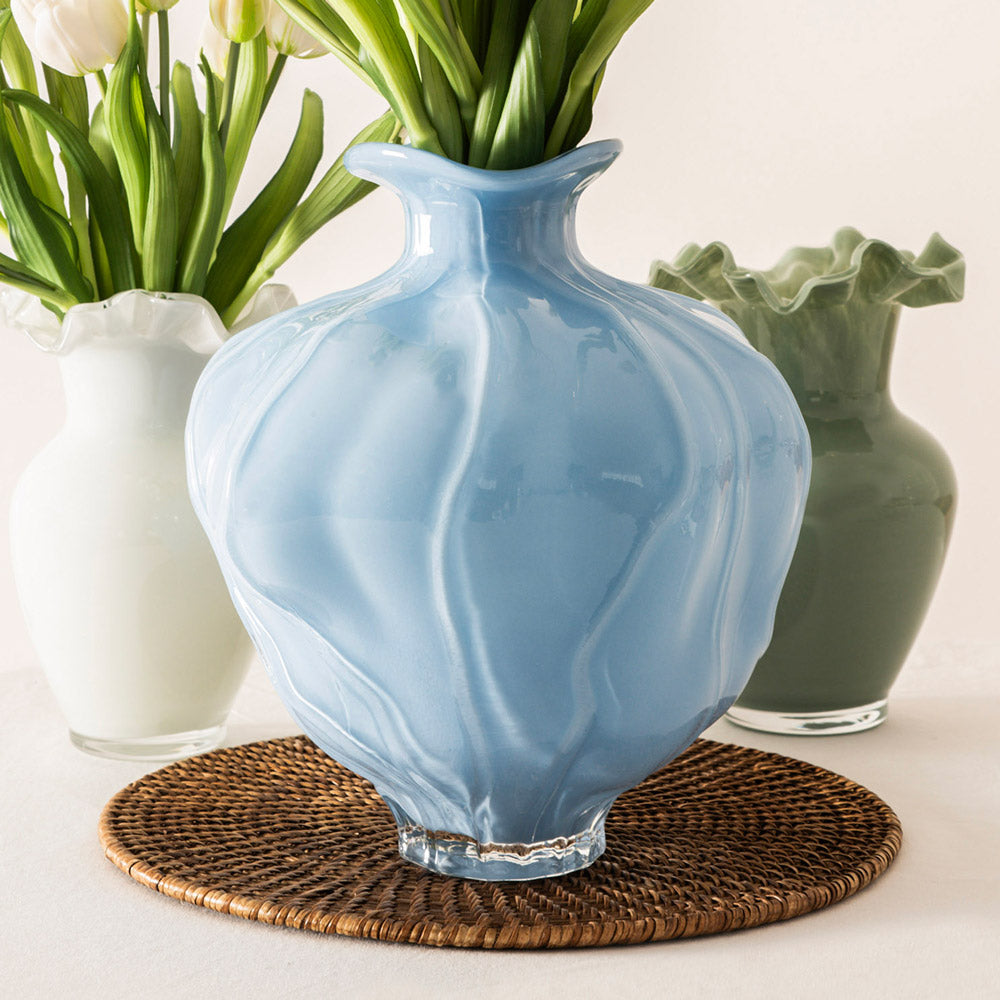 Tulip Blue 31cm Glass Vase