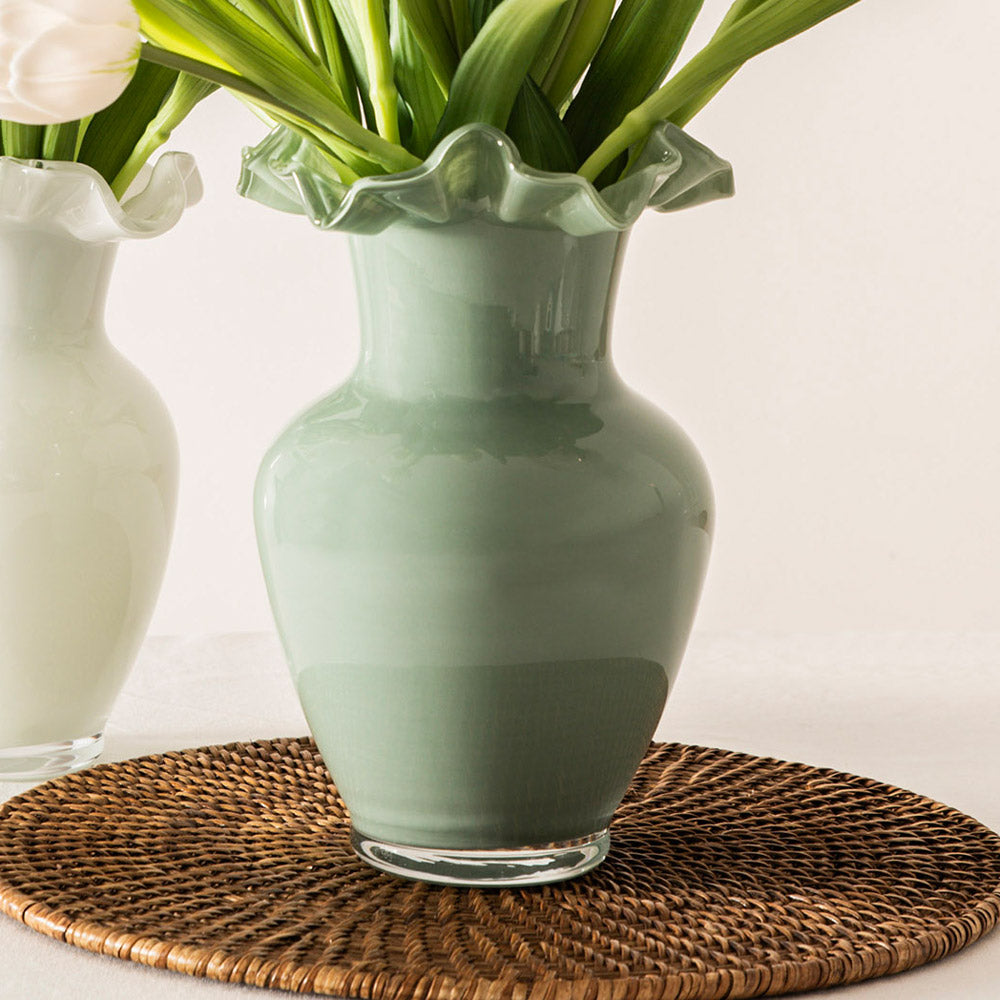 Tulip Green 22.5cm Glass Vase