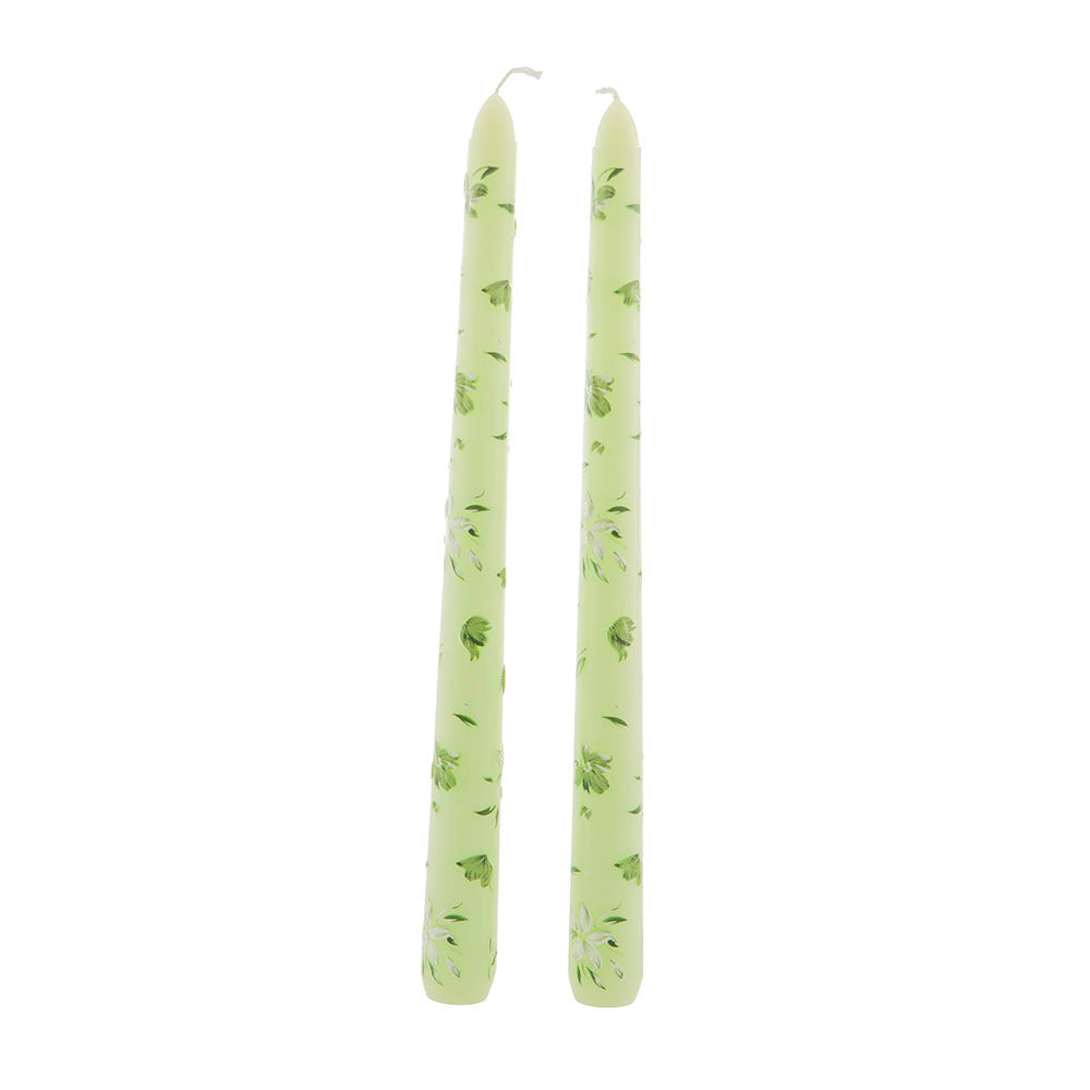 Karma Living Green Painted Flowers 2 pc Taper Candles