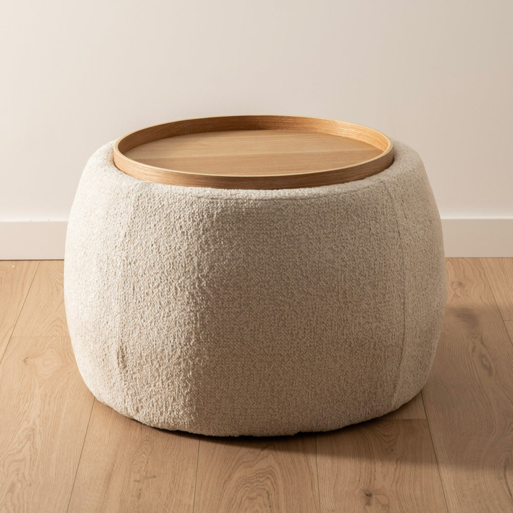 Cream Round 70x47cm with Lift Off Lid Storage Ottoman