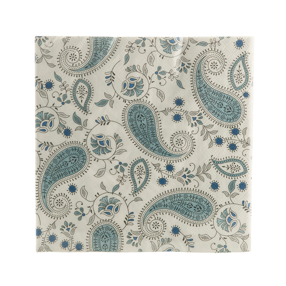 Blue Paisley Print 33cm Pk 20 Paper Napkin Pack