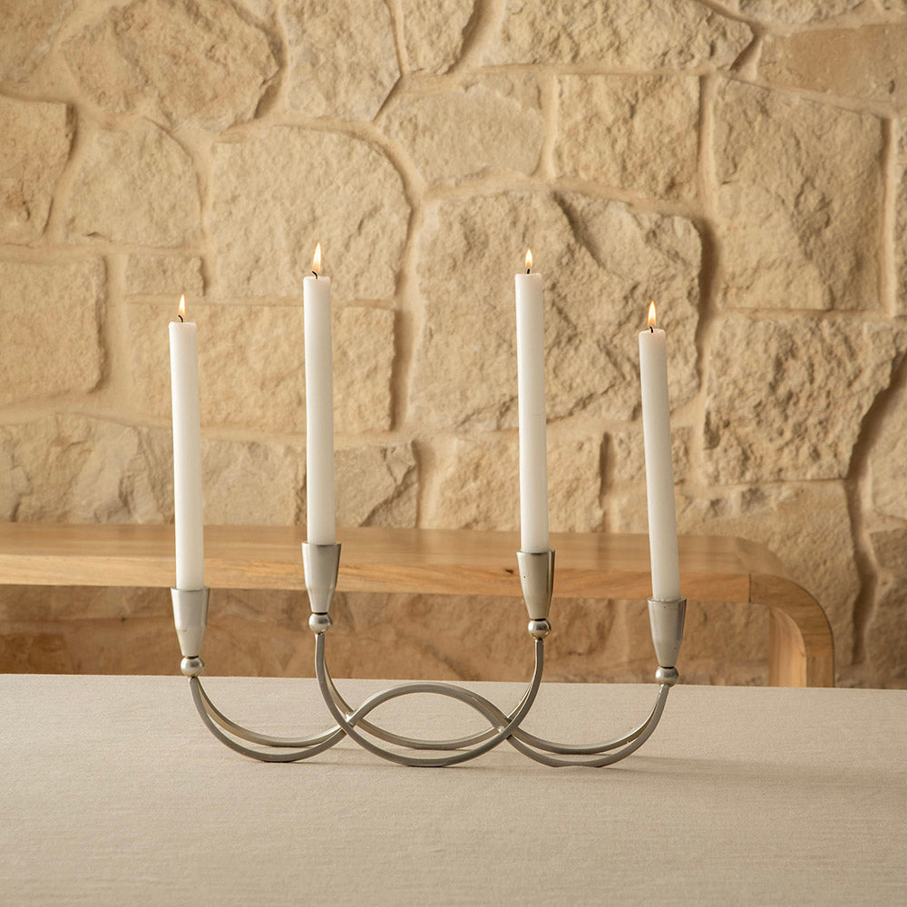 4-Candle Nickel 41x15cm Metal Taper Candle Holder