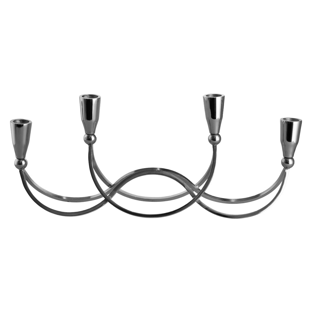 4-Candle Nickel 41x15cm Metal Taper Candle Holder