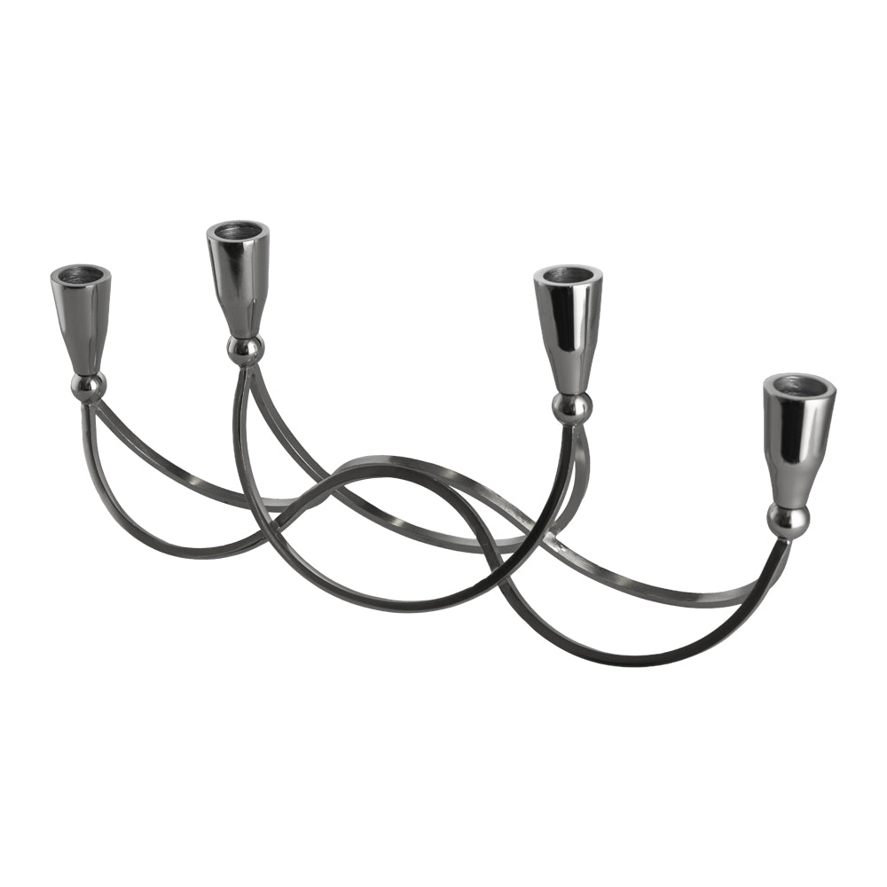 4-Candle Nickel 41x15cm Metal Taper Candle Holder