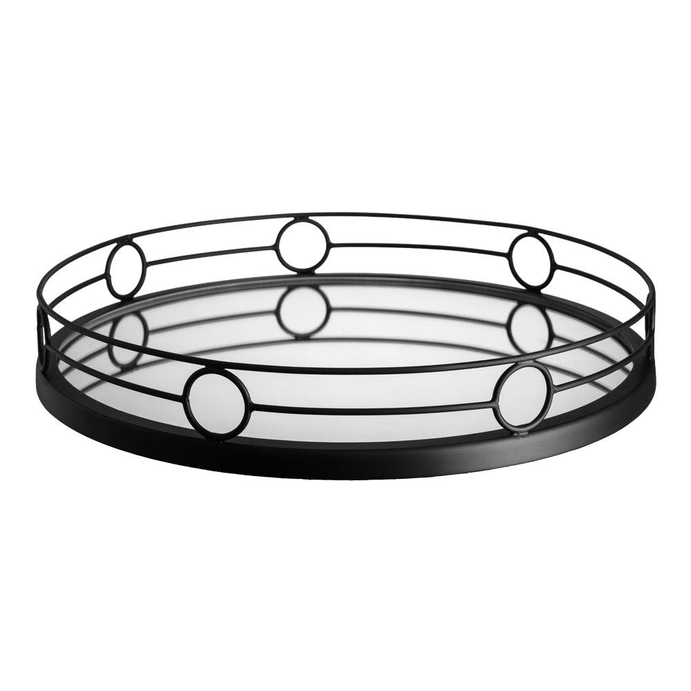Matt Black Circle Side Frame Round 40x9cm Tray with Mirror Base