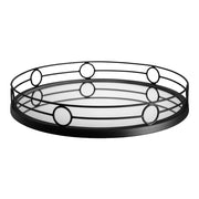 Matt Black Circle Side Frame Round 40x9cm Tray with Mirror Base
