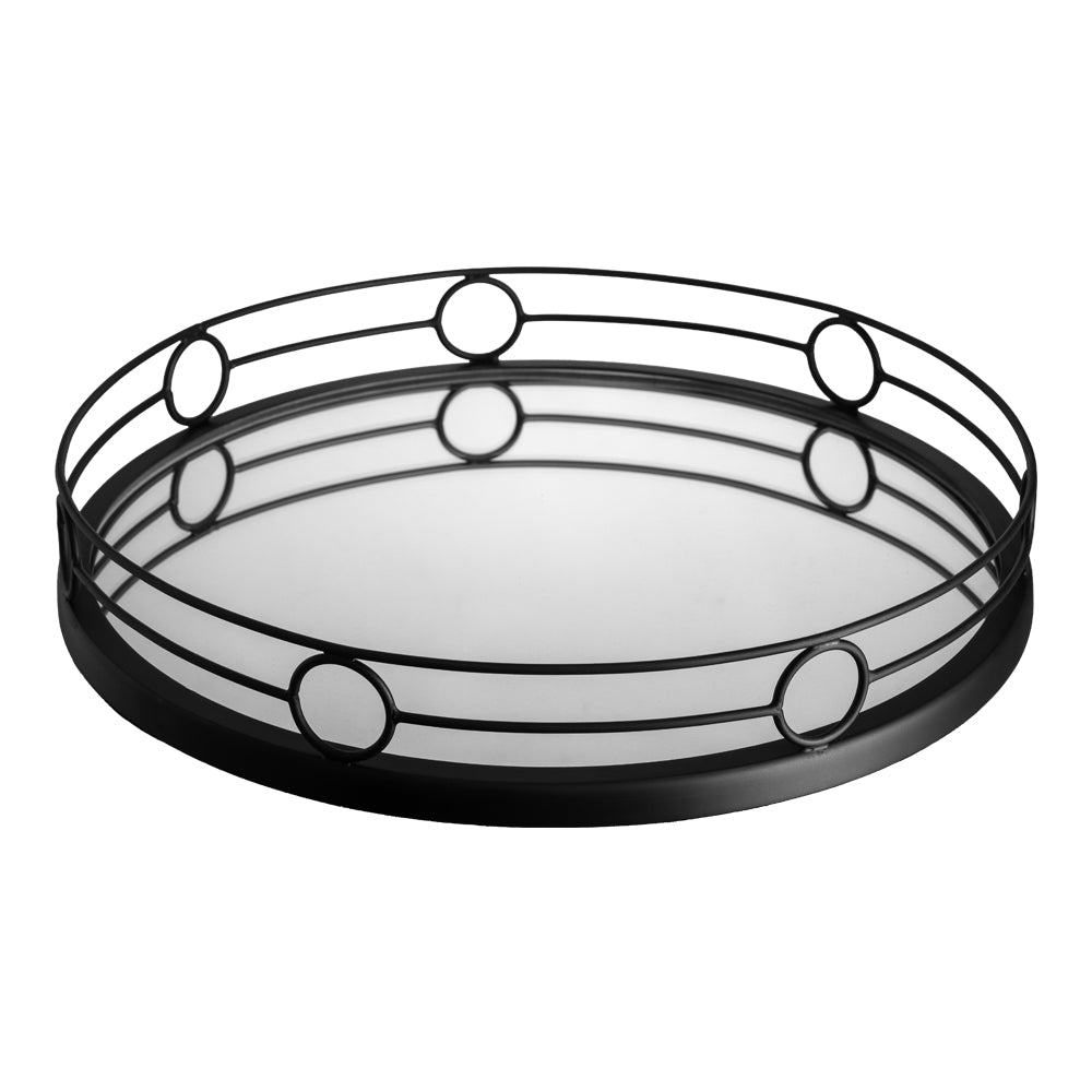 Matt Black Circle Side Frame Round 40x9cm Tray with Mirror Base