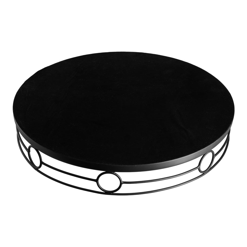 Matt Black Circle Side Frame Round 40x9cm Tray with Mirror Base