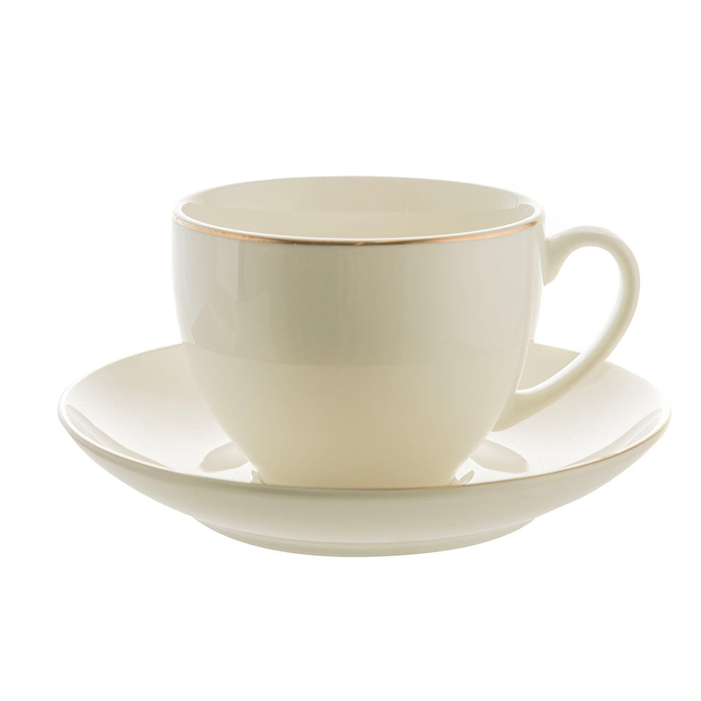 White with Gold Rim 220mL New Bone China Teacup & Saucer