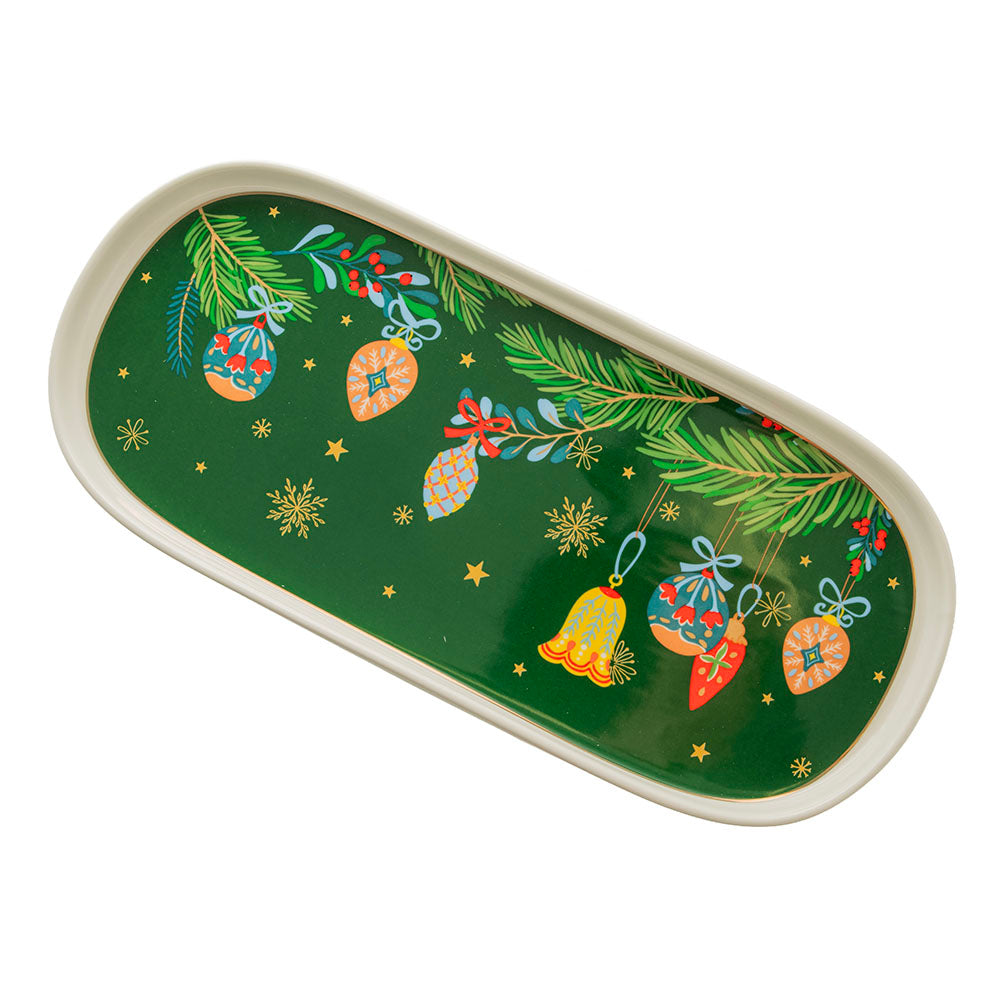 Nutcracker Green Baubles Oval 33x15x2cm Platter