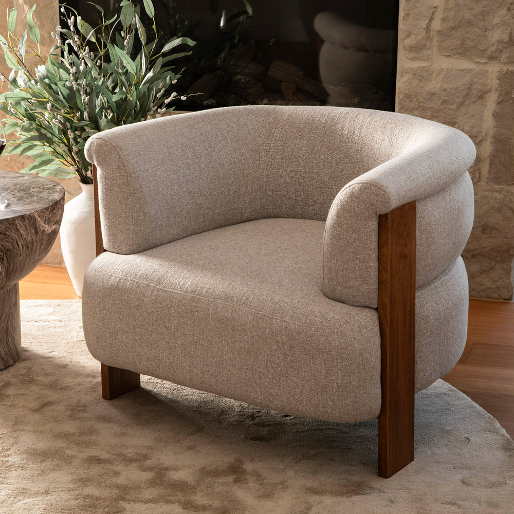 Taupe 86x78x70cm Texture Fabric Rubber Wood Chair