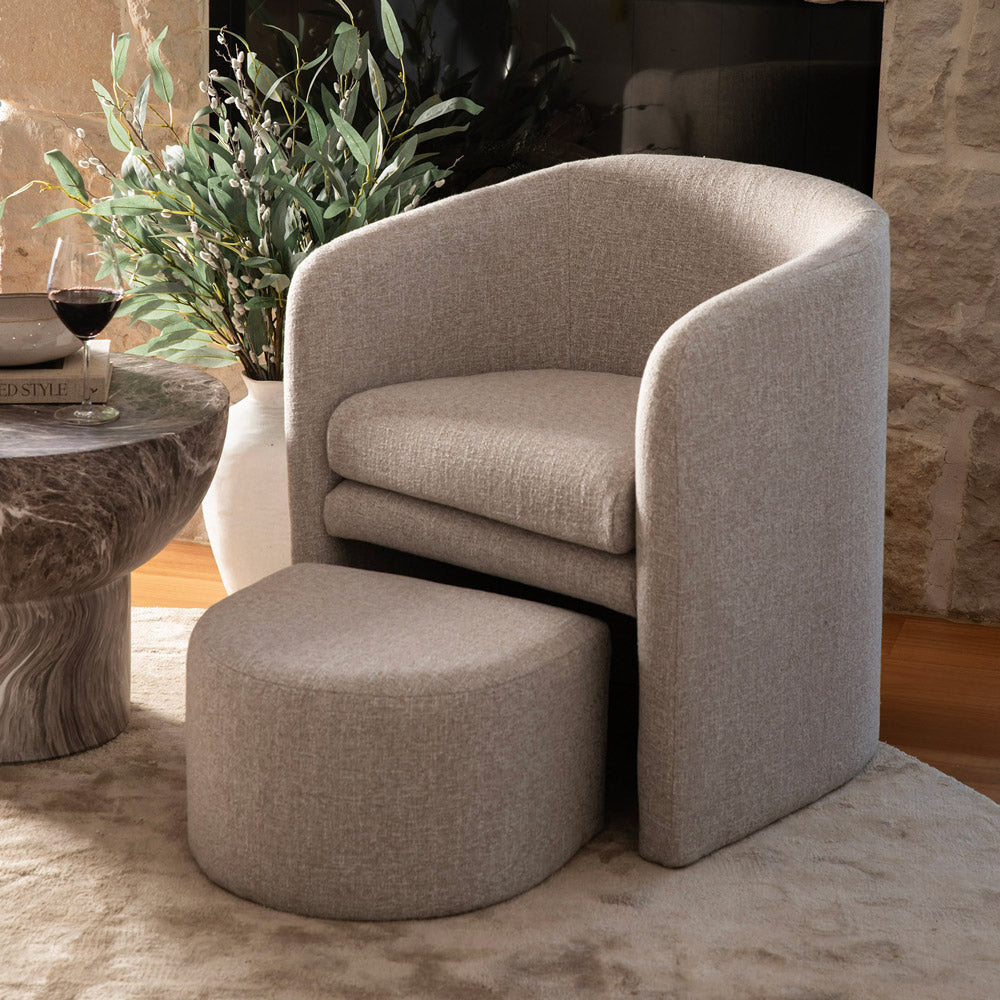 Taupe Texture Fabric Arm Chair with Footstool
