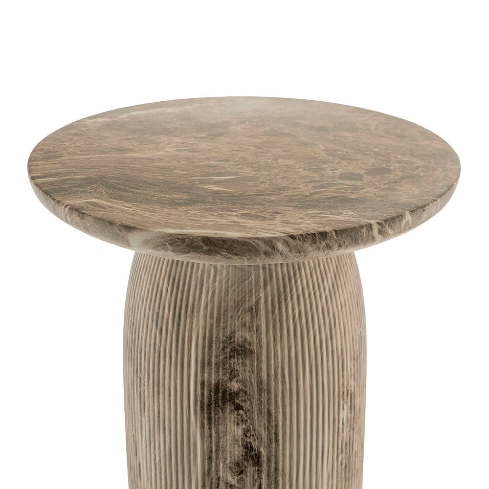 Mocha Marble Look Pillar 43x52cm Side Table