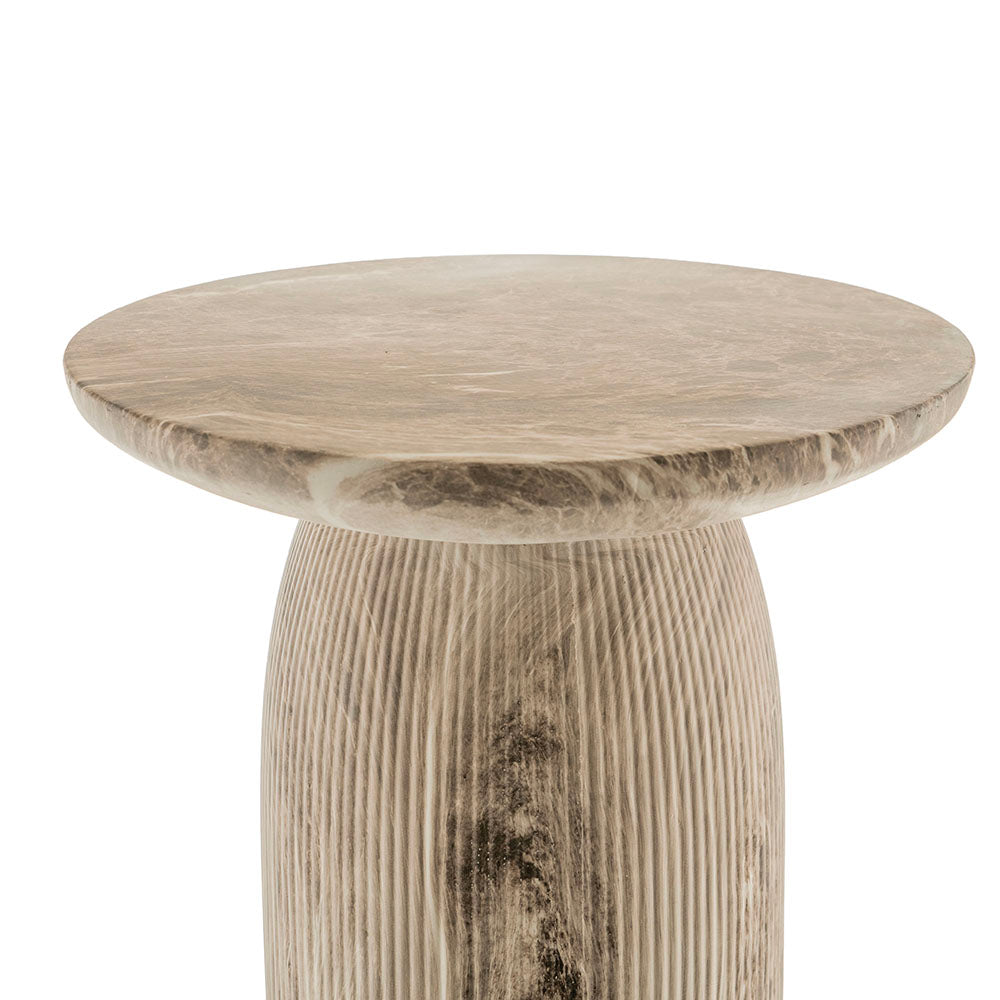 Mocha Marble Look Pillar 43x52cm Side Table