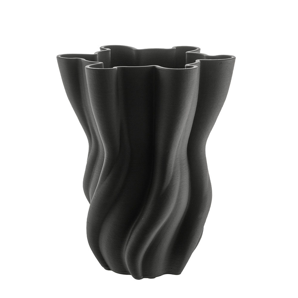 Black Fluted 3D Printed 21x25cm Ceramic Vase