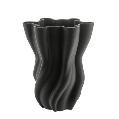 Black Fluted 3D Printed 21x25cm Ceramic Vase