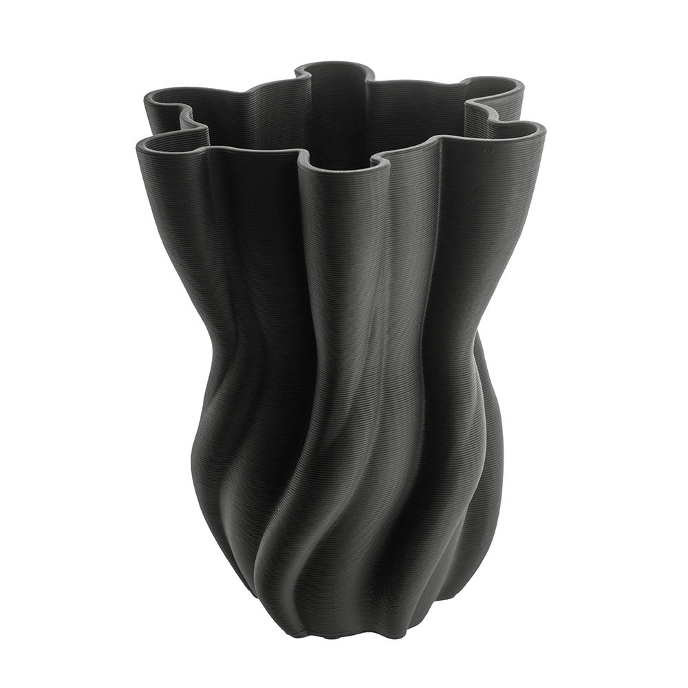 Black Fluted 3D Printed 21x25cm Ceramic Vase