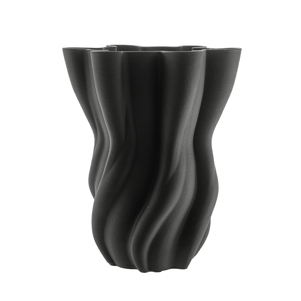 Black Fluted 3D Printed 21x25cm Ceramic Vase